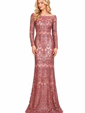 NWT Tadashi Long Sleeve Lace Evening Gown Mauve/rose, Size 16